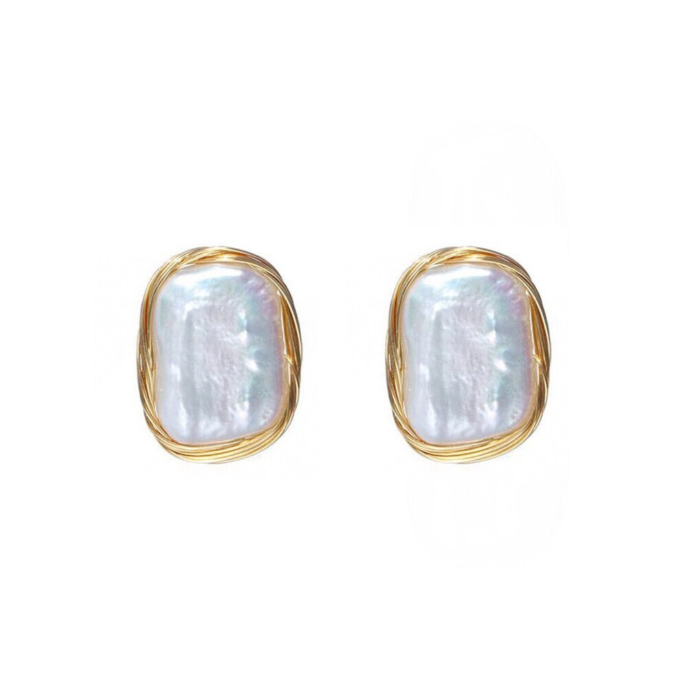 Winding Retro 925 sterling silver natural Freshwater square Baroque pearl earrings for ladies party 14-21mm EFC - Image 7