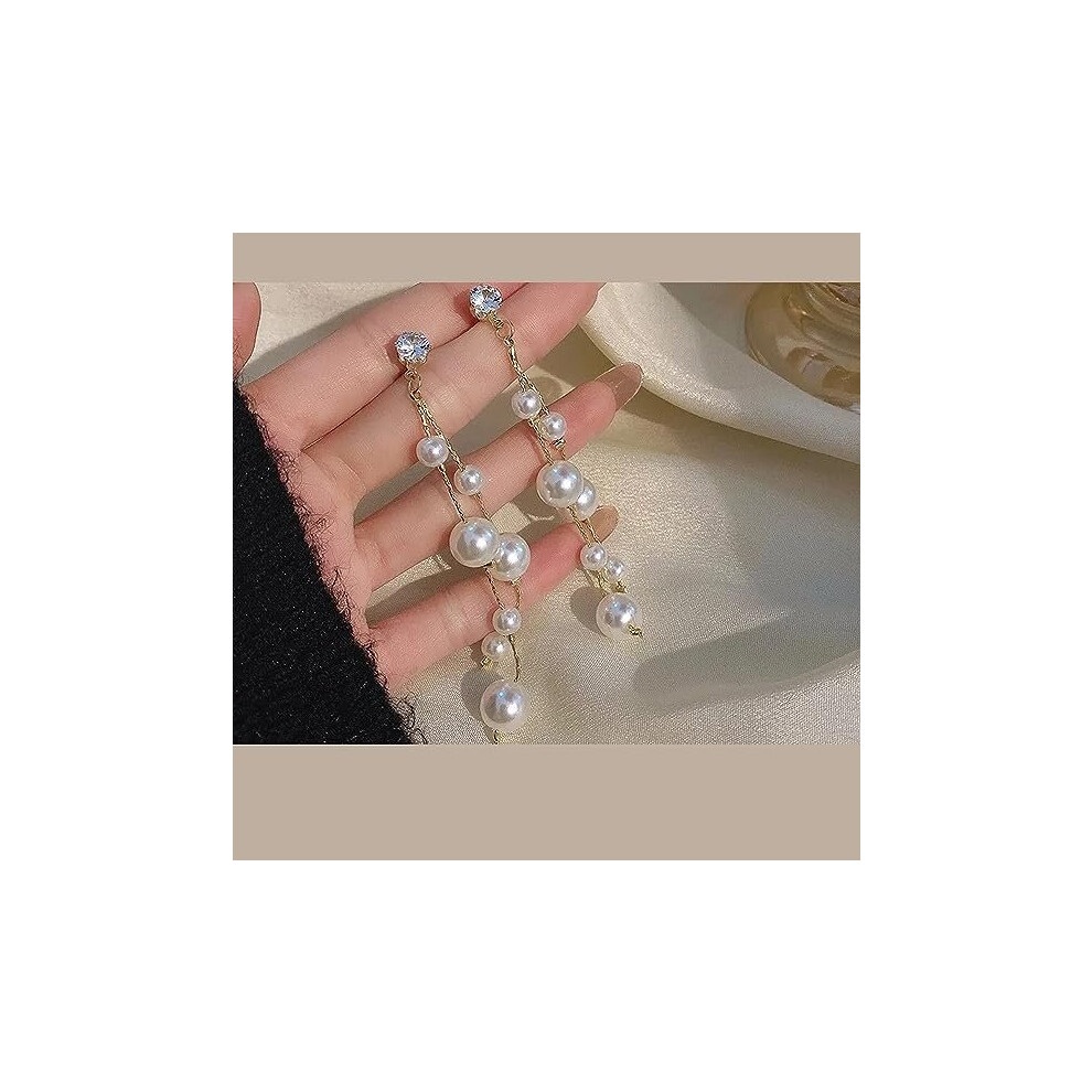 Women 925 Sterling Silver needle Simulated Shell Pearl Earrings White Pearl Dangle Earrings Hypoallergenic Drop Pearl Earrings Dangle - Image 3