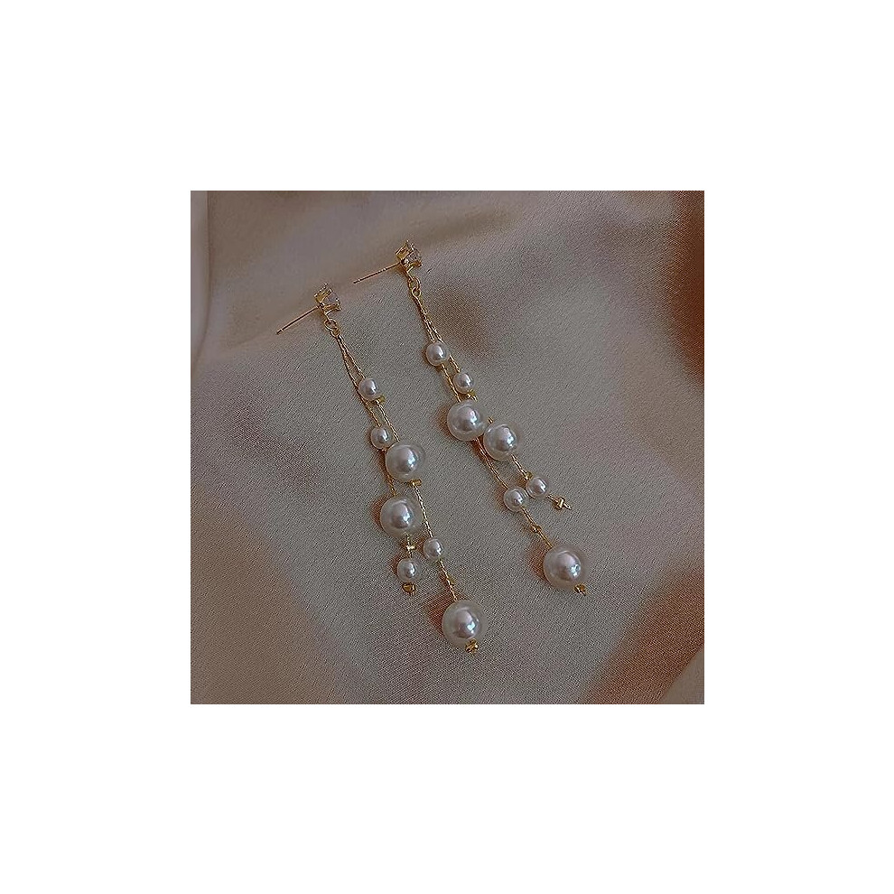 Women 925 Sterling Silver needle Simulated Shell Pearl Earrings White Pearl Dangle Earrings Hypoallergenic Drop Pearl Earrings Dangle - Image 4