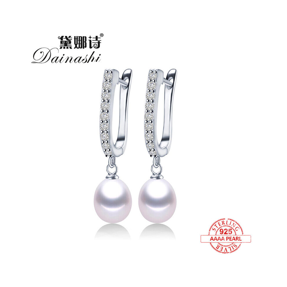 Women Freshwater Pearl Earrings Zircon 925 Sterling Silver Drop Earring Real Pearl Wedding Jewelry With Box - Image 2