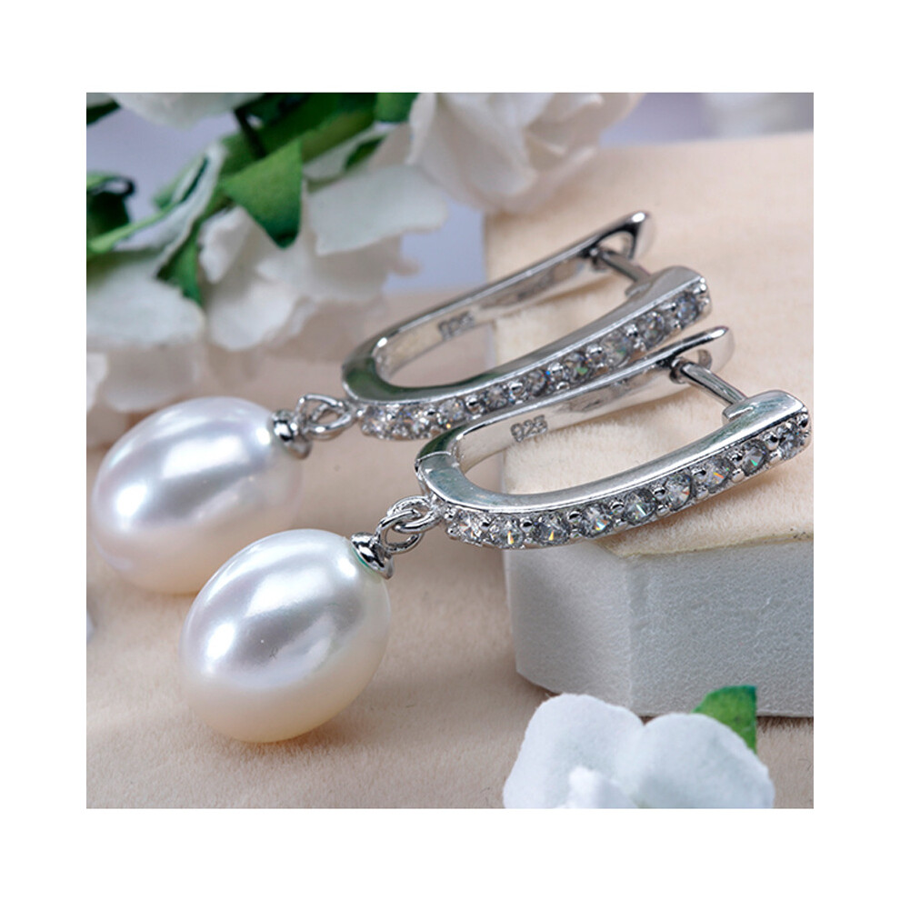 Women Freshwater Pearl Earrings Zircon 925 Sterling Silver Drop Earring Real Pearl Wedding Jewelry With Box - Image 3