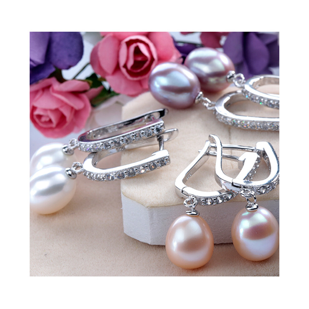 Women Freshwater Pearl Earrings Zircon 925 Sterling Silver Drop Earring Real Pearl Wedding Jewelry With Box - Image 6