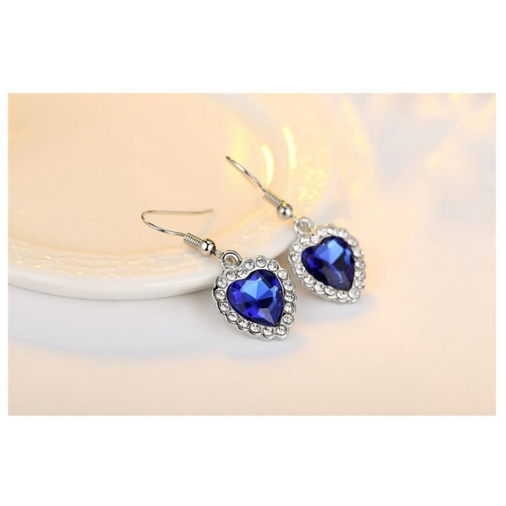 Women's Girls Dark Blue Titanic Style Heart of the Ocean Earring Earrings Elements - Image 2