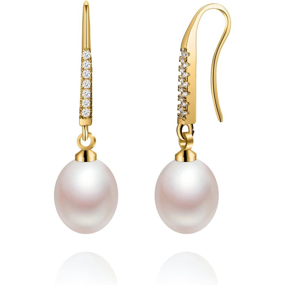 (Yellow Gold) 18K Gold Plated S925 Sterling Silver Drop &Dangle Earrings Geniune Pearl Earrings for Girls &Women - Image 2