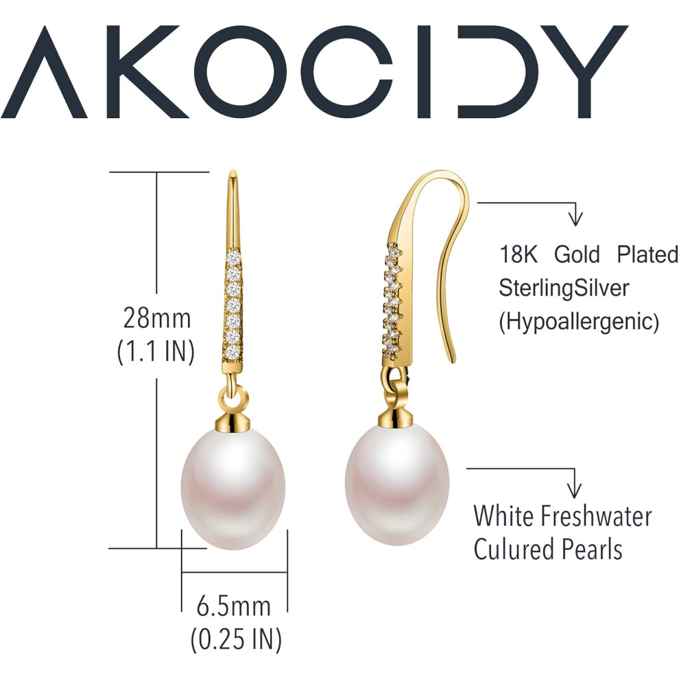 (Yellow Gold) 18K Gold Plated S925 Sterling Silver Drop &Dangle Earrings Geniune Pearl Earrings for Girls &Women - Image 3