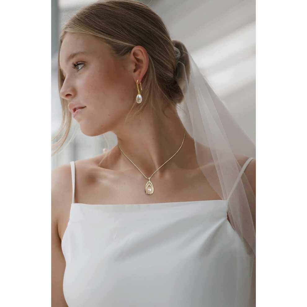 (Yellow Gold) 18K Gold Plated S925 Sterling Silver Drop &Dangle Earrings Geniune Pearl Earrings for Girls &Women