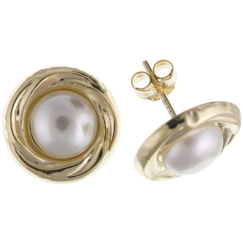 Yellow Gold Pearl Earrings 10mm Freshwater Pearls Stud Studs 9 Carat - Image 2