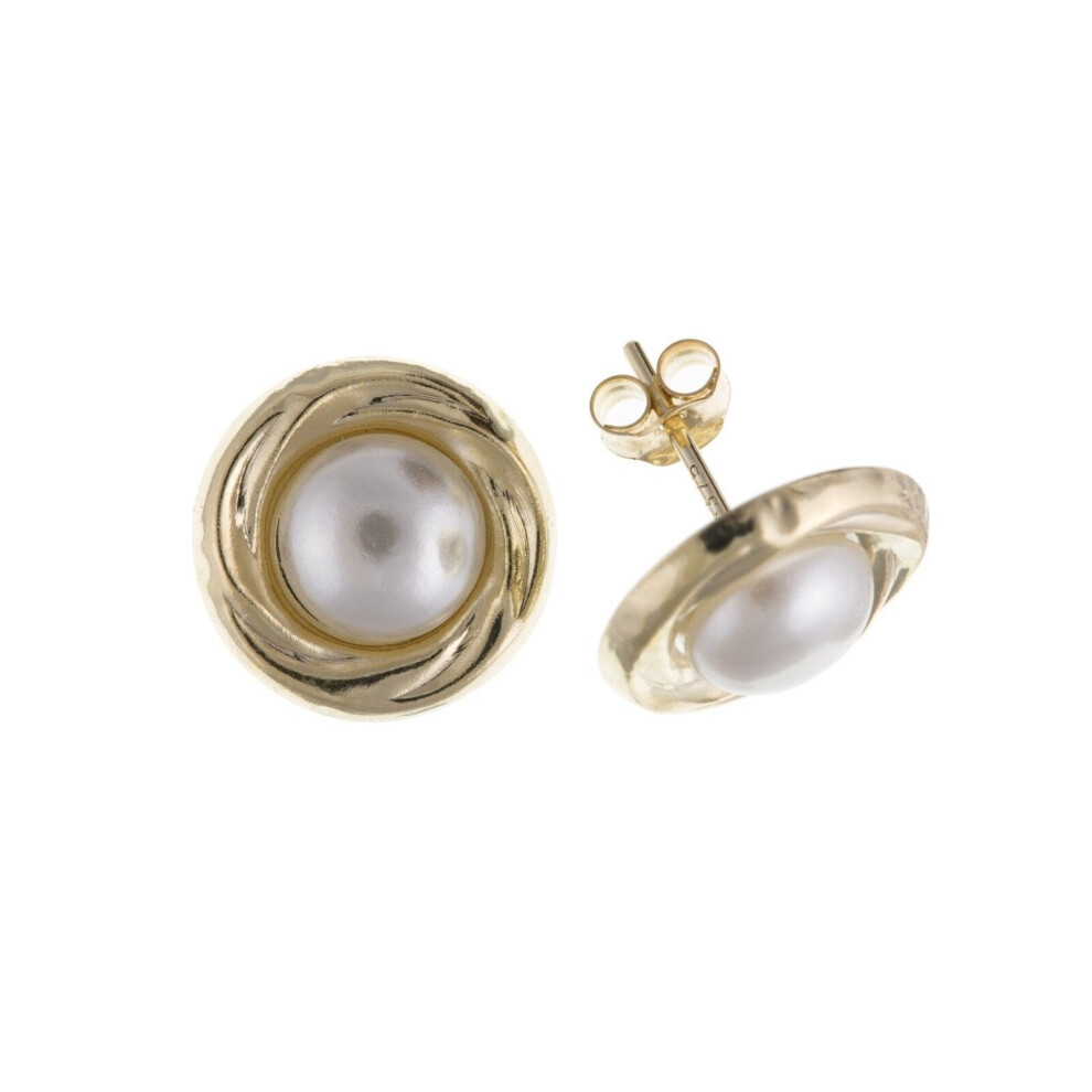 Yellow Gold Pearl Earrings 10mm Freshwater Pearls Stud Studs 9 Carat - Image 3