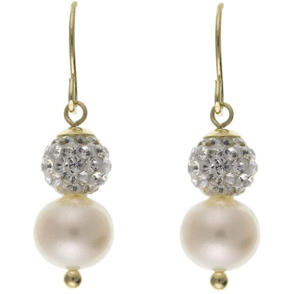 Yellow Gold Pearl Earrings Crystal and Freshwater Pearls Hallmarked Drops - Image 2