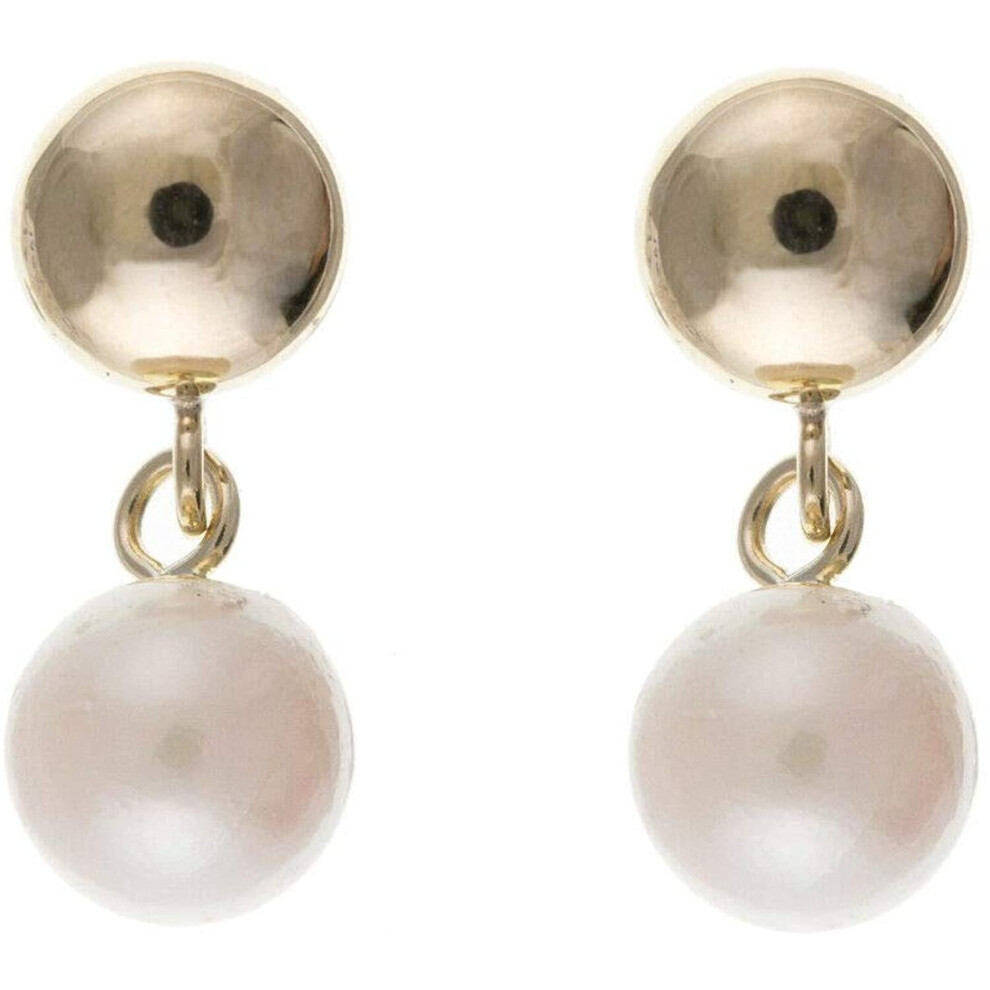 Yellow Gold Pearl Earrings Cultured Freshwater Drops Hallmarked Drop Ears - Image 2