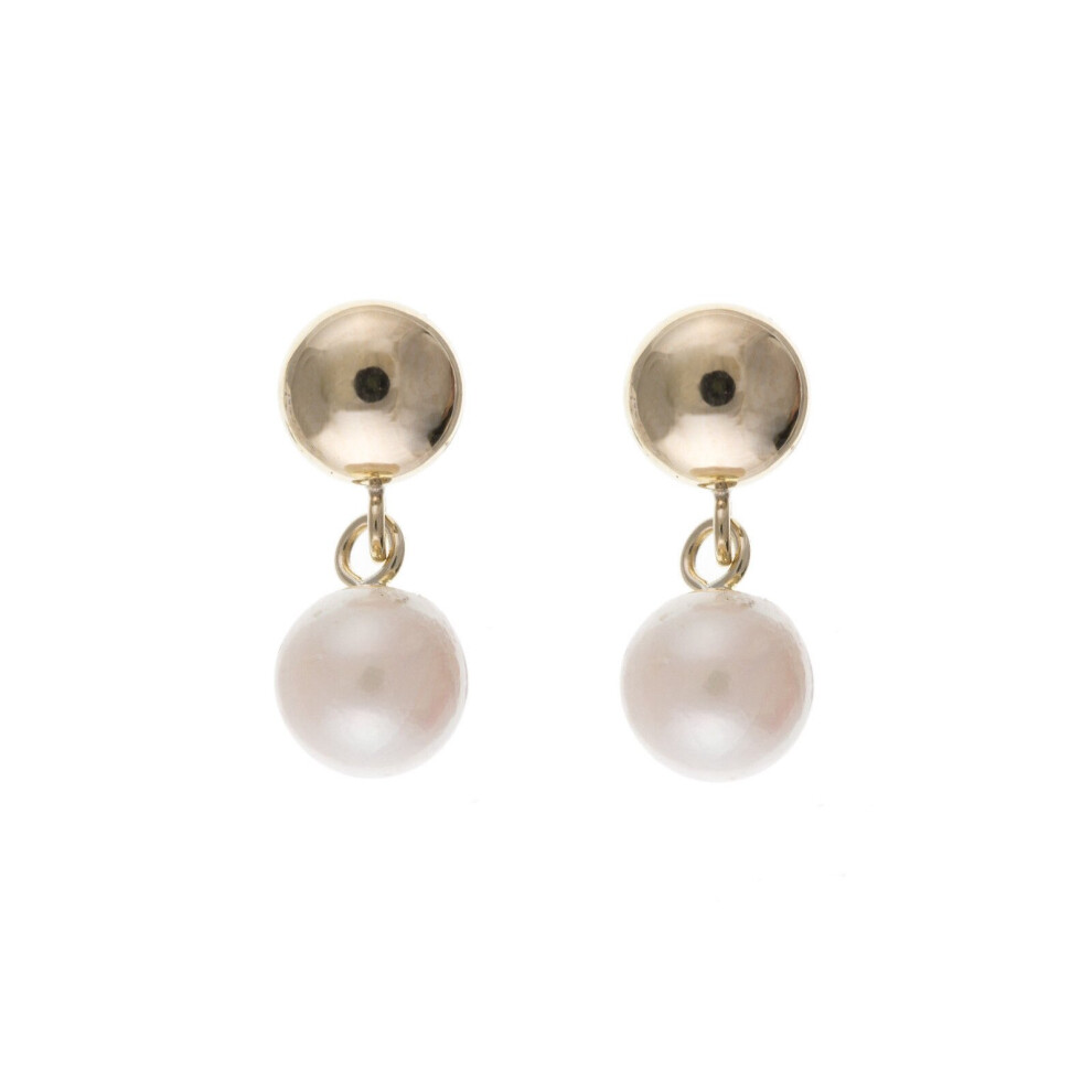 Yellow Gold Pearl Earrings Cultured Freshwater Drops Hallmarked Drop Ears - Image 3