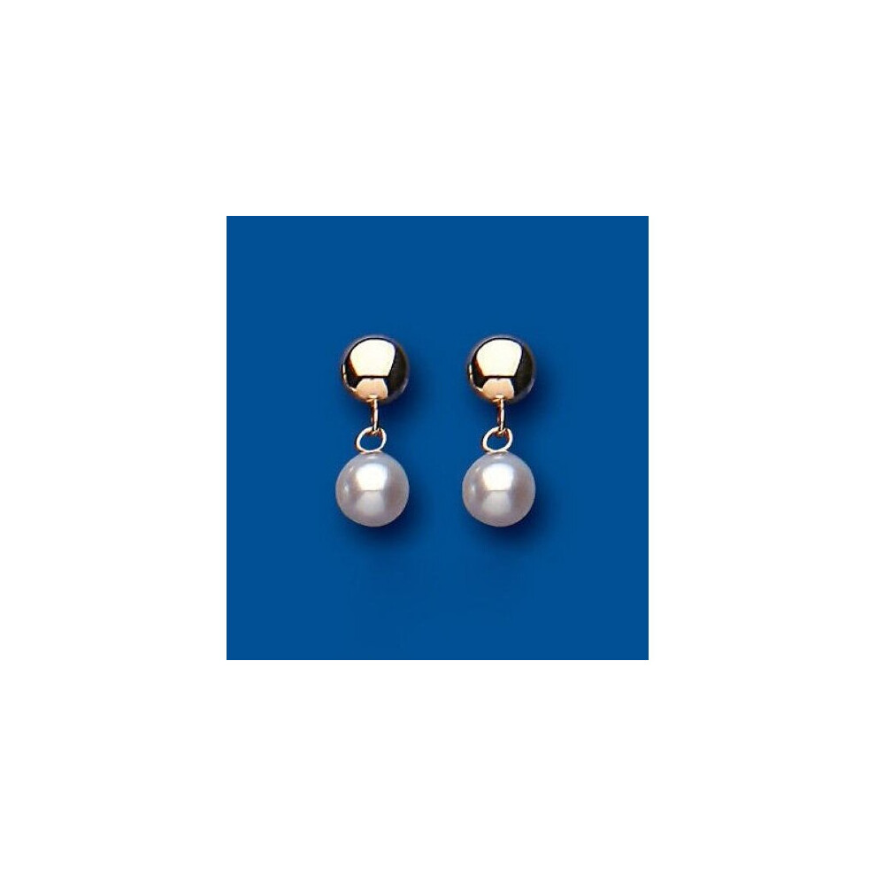 Yellow Gold Pearl Earrings Cultured Freshwater Drops Hallmarked Drop Ears - Image 4