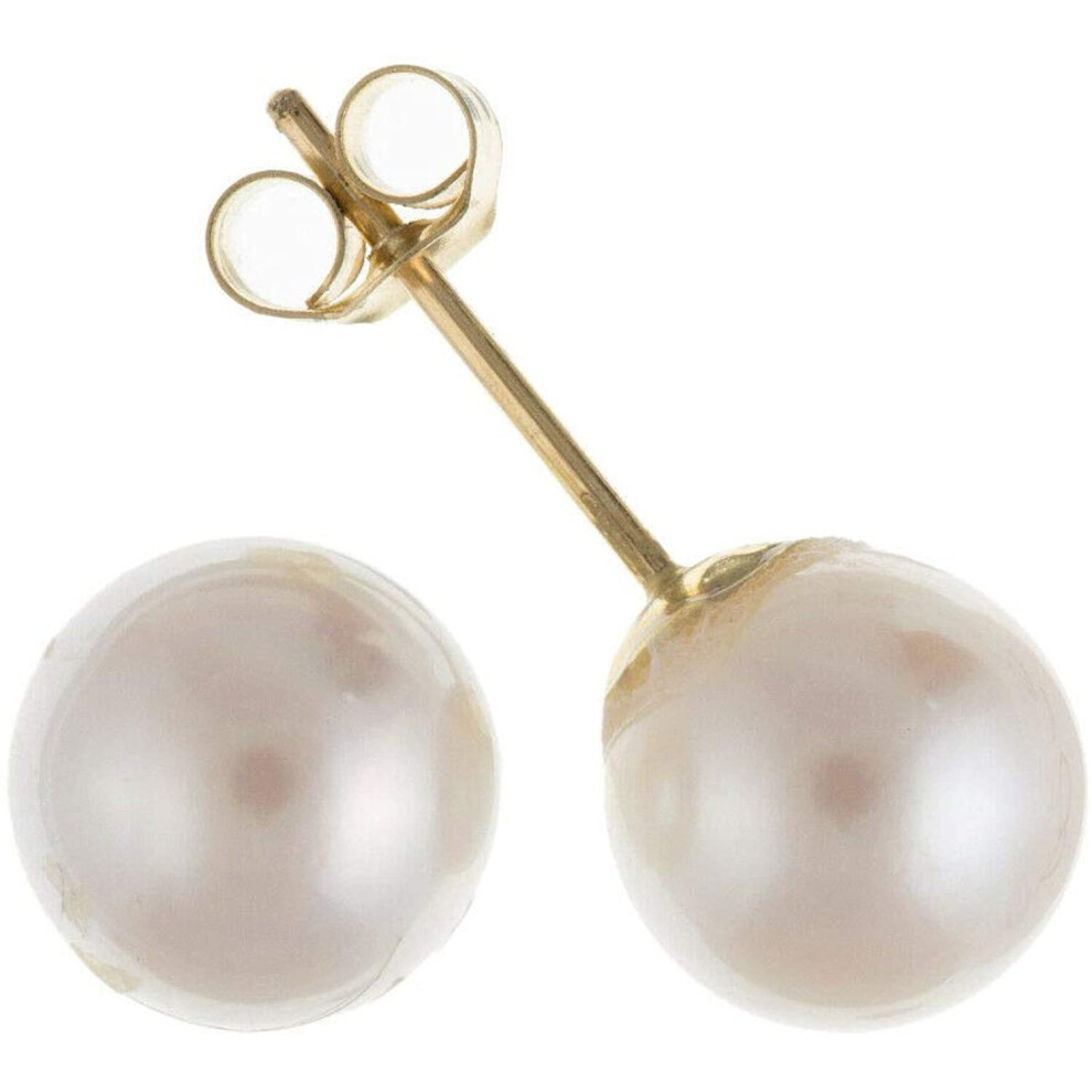 Yellow Gold Pearl Earrings Freshwater Pearls Studs 8mm Stud - Image 2