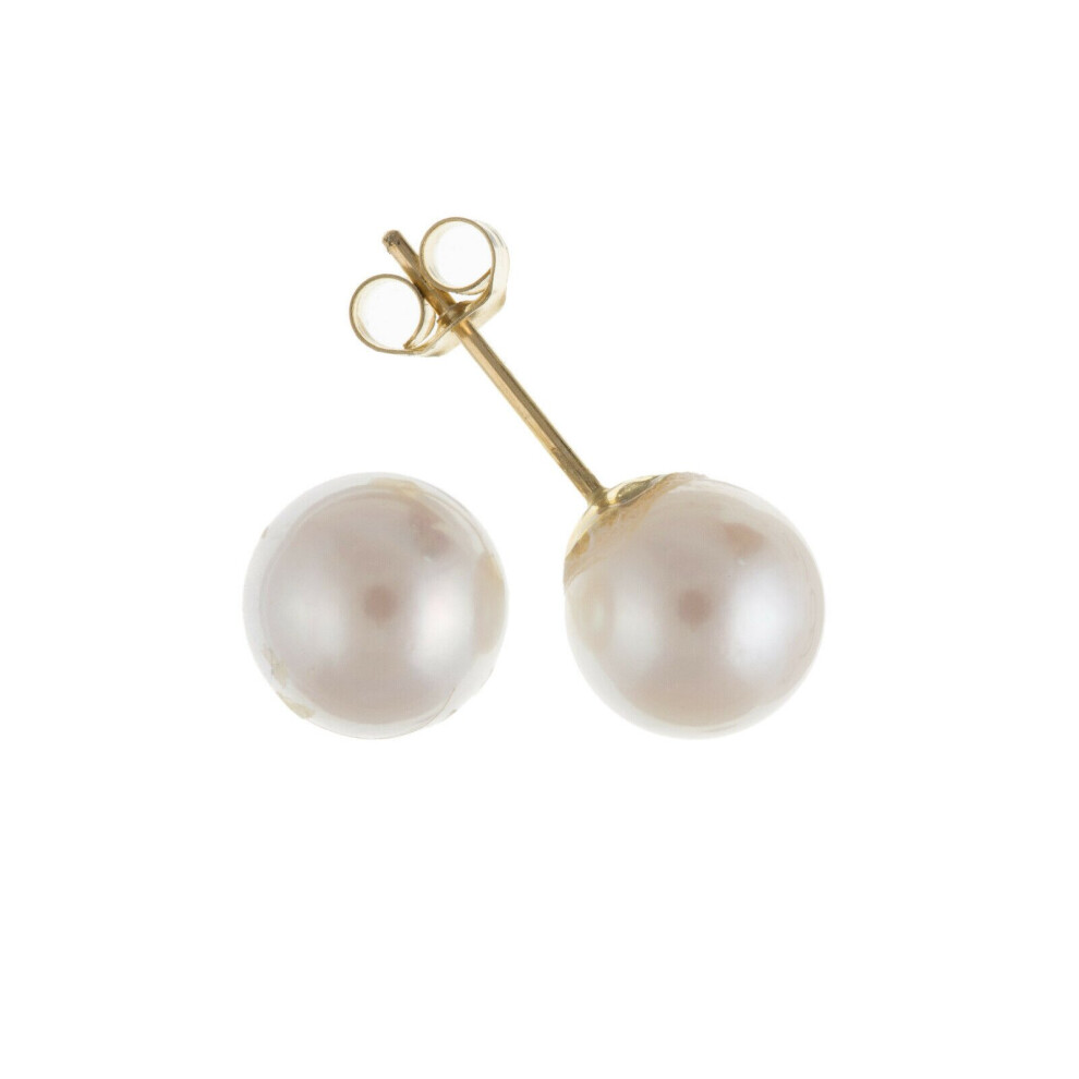 Yellow Gold Pearl Earrings Freshwater Pearls Studs 8mm Stud - Image 3