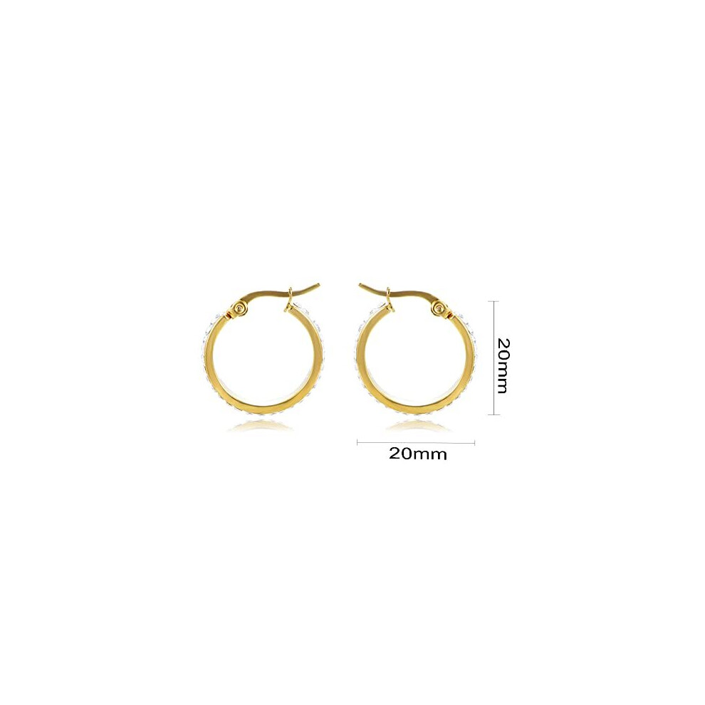 Yumay 9ct Gold White Crystal Hoop Earrings for Women, 20mm Round Hoop Earrings for Girls. - Image 4