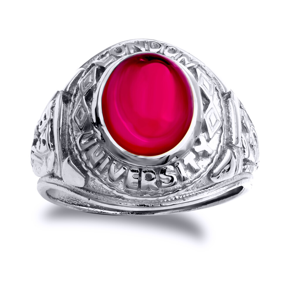 (Z) Jewelco London 925 Silver Red Stone College Ring - ARN170