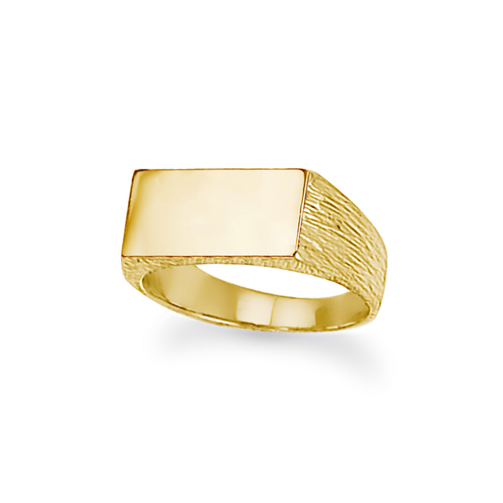(Z) Jewelco London Unisex Solid 9ct Gold Engravable Barked Initial Blank Plate Signet Ring - JIR006