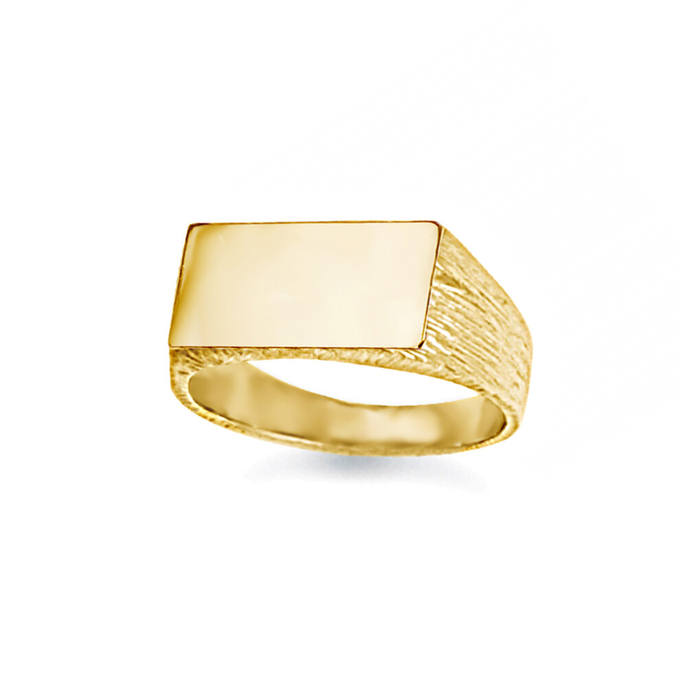 (Z) Jewelco London Unisex Solid 9ct Gold Engravable Barked Initial Blank Plate Signet Ring - JIR007