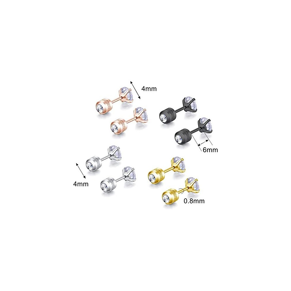 ZOCOYUU 4 Pairs Titanium Screw Back Hypoallergenic Surgical Stainless Steel Stud Earrings for Women Men,4mm 5A Cubic Zirconia Studs Double Side - Image 2